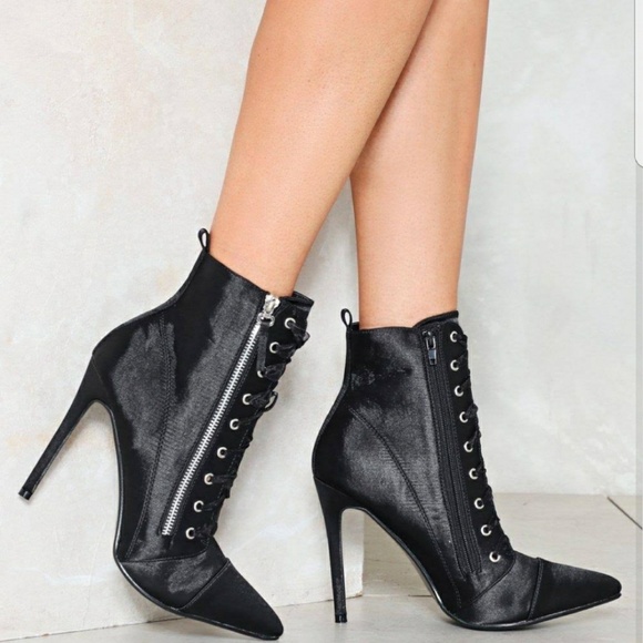 Nasty Gal Shoes - Nasty Gal Satin Lace up Booties